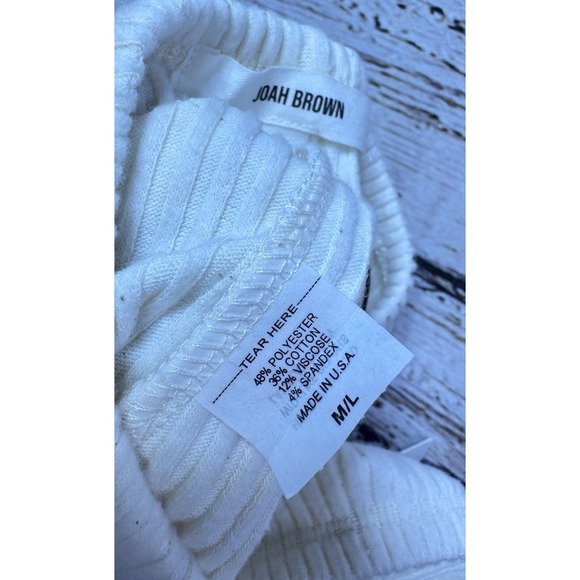 Joah Brown Fitted Mini Flare Pant Natural Ivory Luxe Ribbed Knit Size M/L‎ USA - Picture 8 of 9